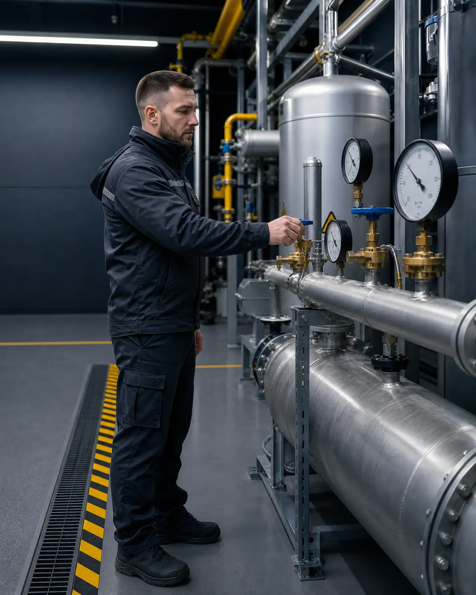 Revízny technik pri kontrole plynového zariadenia